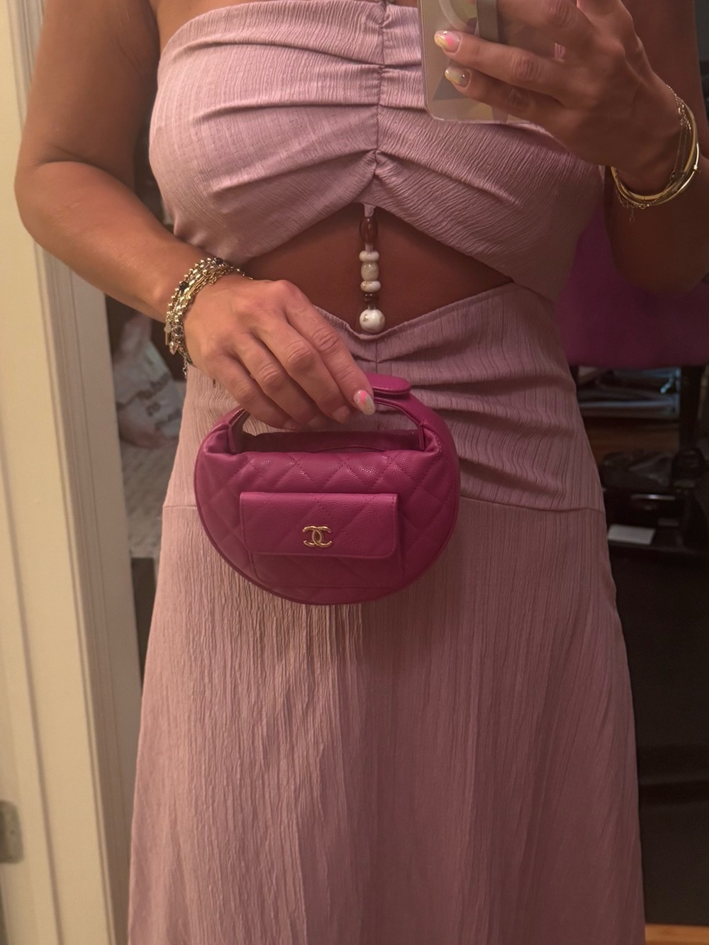 Caviar Quilted Polly Pocket Pouch Hobo Pink - Picture 2 of 7